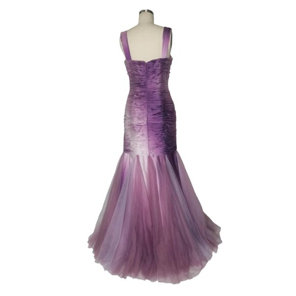 Vtg Violet Ombré Ruched Pleated Layered Tulle Mermaid Gown Dress - Picture 3 of 6